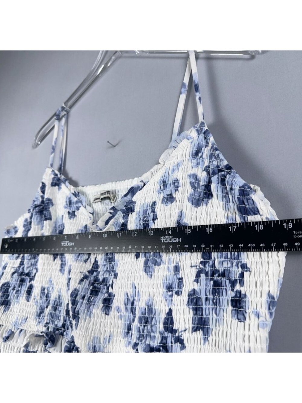 Abercrombie & Fitch Mini Dress Size XXL Floral Smocked Ruffle Blue White Sleevel - Picture 10 of 11